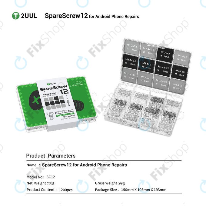 Phillips Screw Set, Android Repair, 2UUL SC12, 1200pcs/Pack