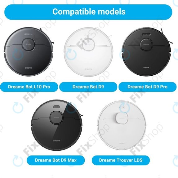 Replacement set for Xiaomi Dreame Bot L10 Pro, D9, D9 Pro, D9 Max, Trouver LDS (1x Main brush, 2x Filters, 2x Side brushes, 2x Mop cloths)