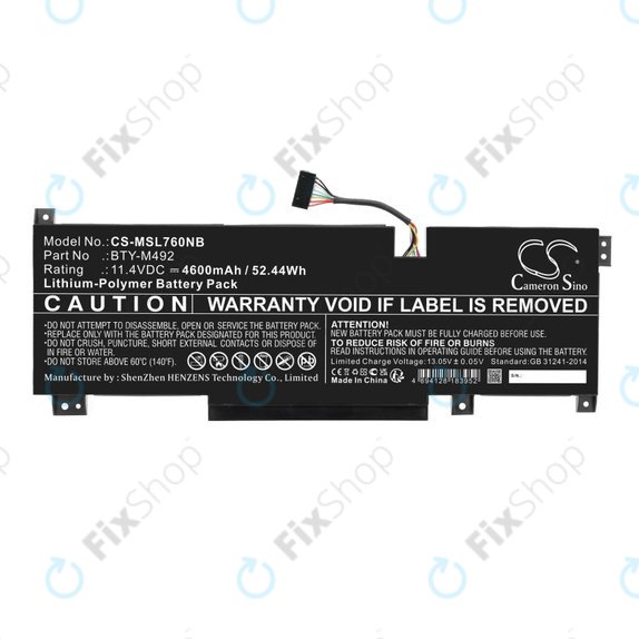 Battery for MSI Pulse GL76, Katana GF66, Bravo 15, Crosshair 17, 4600mAh, Li-Pol, 11.4V, BTY-M492, HQ