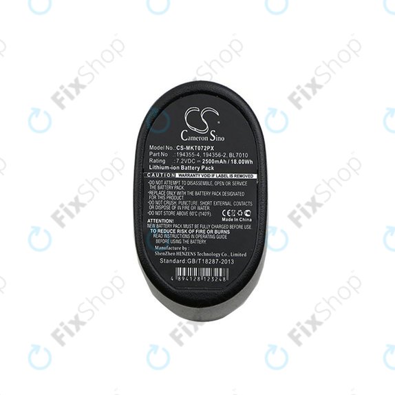 Battery for Makita CL070, CL072, DF010, TD020, TD021, TD022, 2500mAh, Li-Ion, 7.2V, 194355-4, HQ