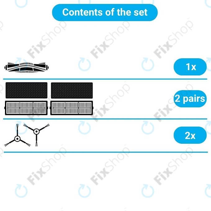Replacement set for Xiaomi Viomi S9, Proscenic M7 Pro, M7 Max, M8 Pro (1x Main brush, 2x Filter, 2x Side brush)