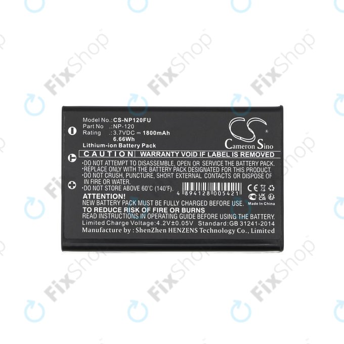 Battery for Toshiba Camileo H30, FujiFilm NP-120, 1800mAh, Li-Ion, 3.7V, PX1657, HQ
