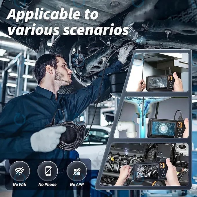 Industrial endoscope camera with 4.3" IPS display, 10m