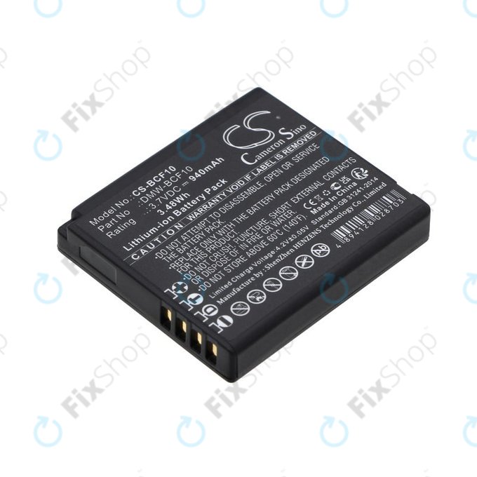 Battery for Panasonic Lumix DMW-BCF10, 940mAh, Li-Ion, 3.7V, DMW-BCF10, HQ