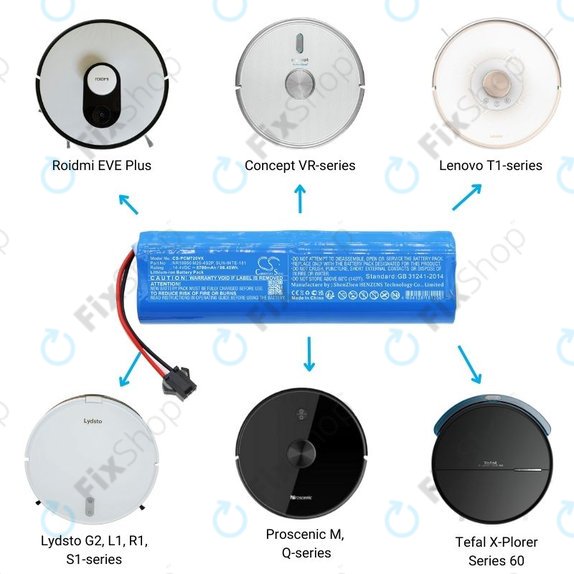 Xiaomi Roidmi EVE Plus, Viomi, Lydsto, Proscenic, Tefal - Battery NR18650 M26-4S2P, SUN-INTE-181, H18650CH-4S2P Li-Ion 14.4V 6700mAh HQ
