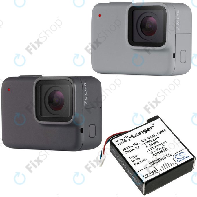Battery for Gopro Hero 7 Silver, White, 1100mAh, Li-Ion, 3.85V, SPTM1B, HQ