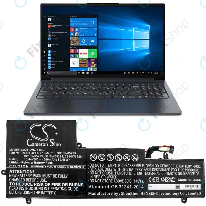 Battery for Lenovo Yoga Slim 7-15IIL, 4500mAh, Li-Pol, 15.44V, L19C4PF5, HQ
