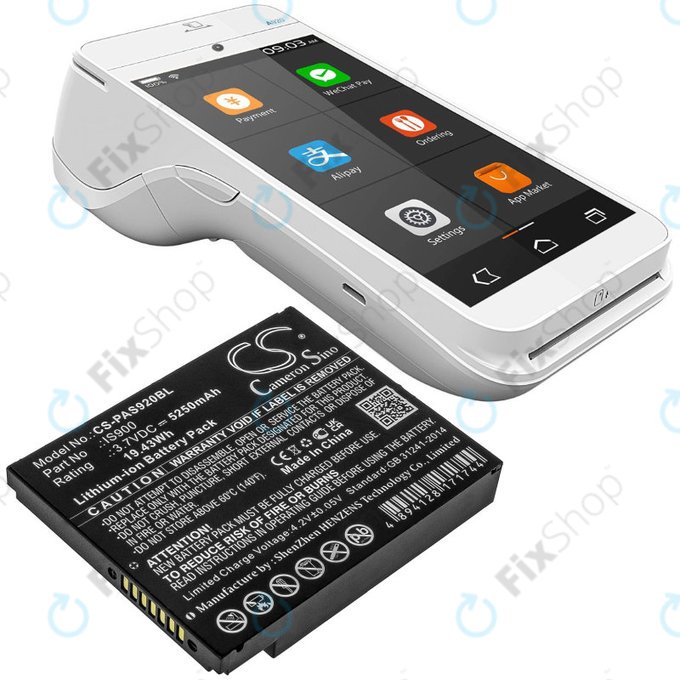 Battery for Pax A920, A920c, 5250mAh, Li-Ion, 3.7V, IS900, HQ