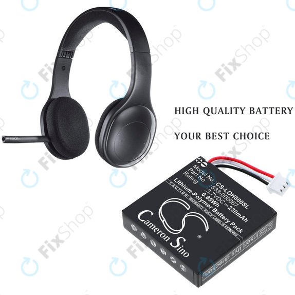 Battery for Logitech H800, 230mAh, Li-Pol, 3.7V, 533-000067, HQ