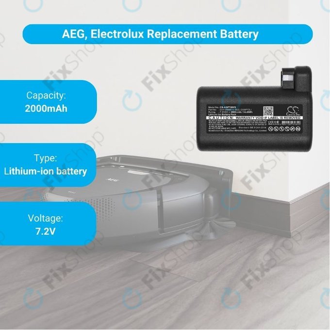 AEG RX-series, Electrolux E, P-series - Battery S91-0400410-SU2, OSBP72LI, OSBP72LI25 Li-Ion 7.2V 2000mAh HQ