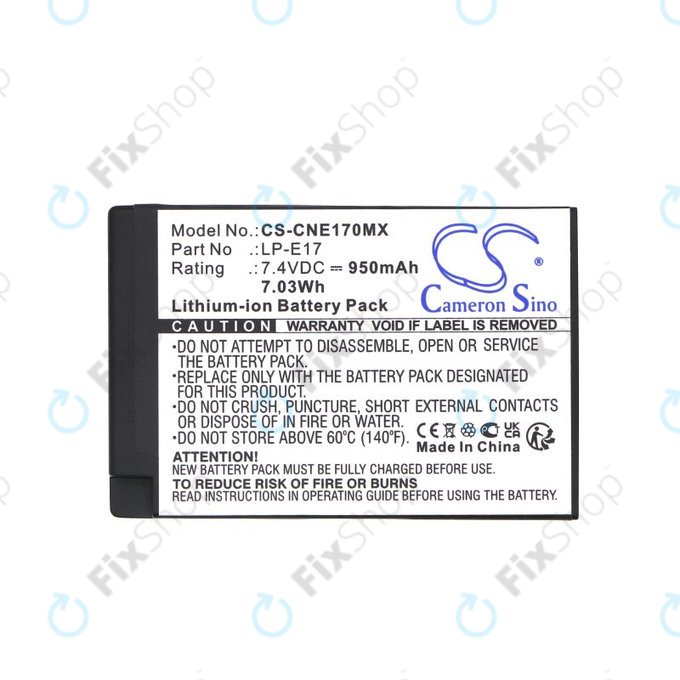 Battery for Canon EOS, 950mAh, Li-Ion, 7.4V, LP-E17, HQ