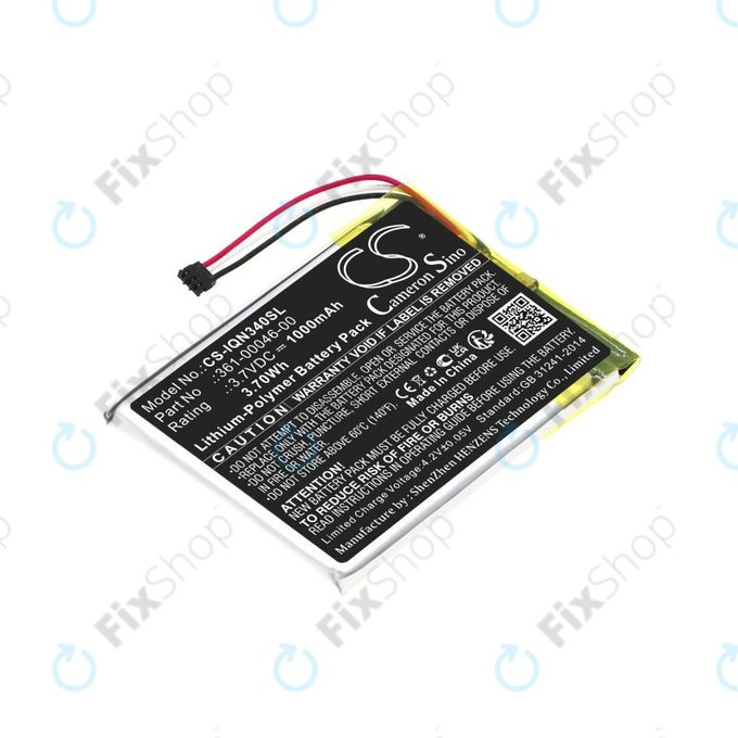 Battery for Garmin Dash Cam 20, Nuvi 3400, 1000mAh, Li-Pol, 3.7V, 361-00046-00, HQ