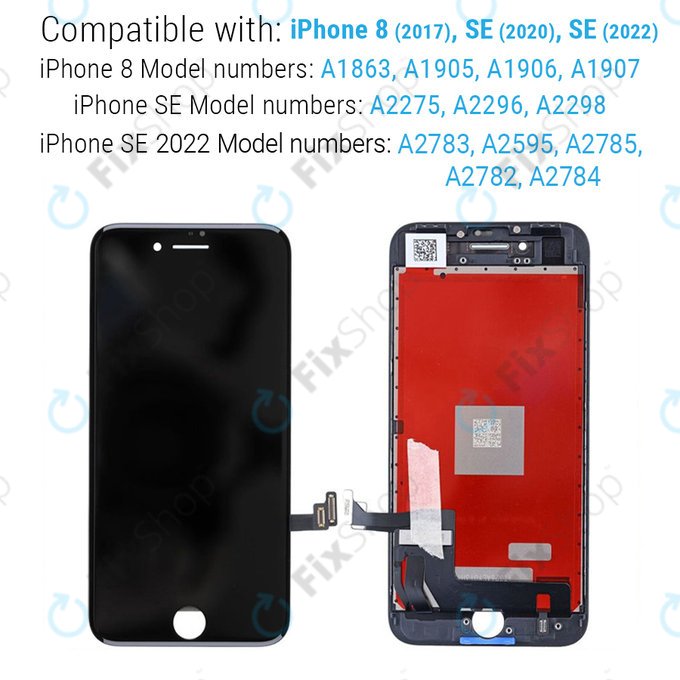 Apple iPhone 8, SE (2020), SE (2022) - LCD Display + Touch Screen + Frame (Black) Refurbished PRO
