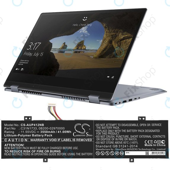 Battery for Asus VivoBook Flip 14 Tp412fa/ua, 3550mAh, Li-Pol, 11.55V, C31N1733, HQ