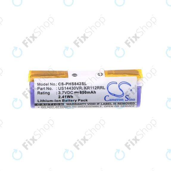 Battery for Philips HS8420, 650mAh, Li-Ion, 3.7V, US14430VR, KR112RRL, HQ
