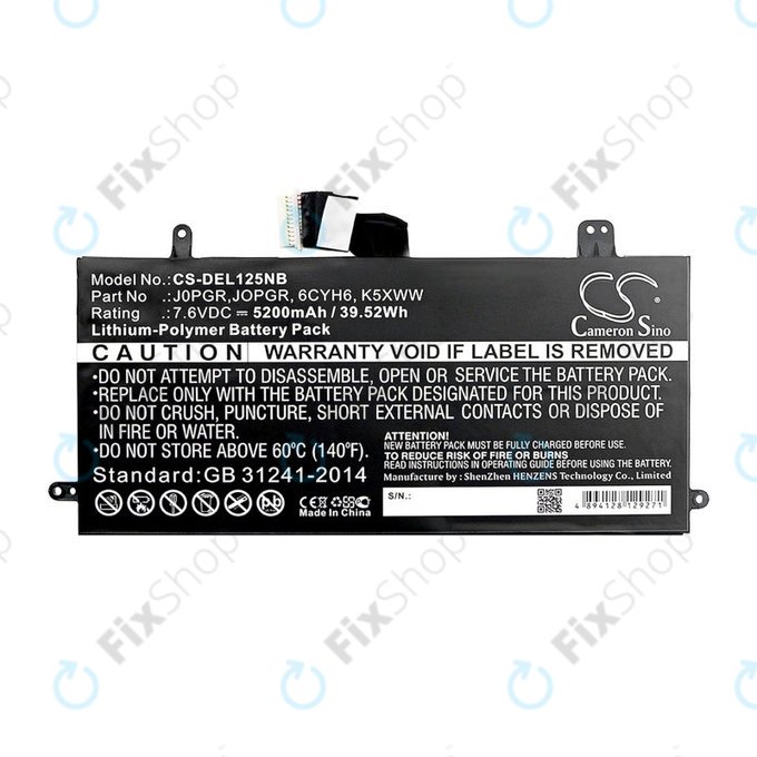 Battery for Dell Latitude 5290, Latitude 12 5285, 5200mAh, Li-Pol, 7.6V, J0PGR, HQ