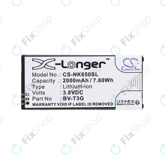 Battery for Nokia Lumia 650, 2000mAh, Li-Ion, 3.8V, BV-T3G, HQ