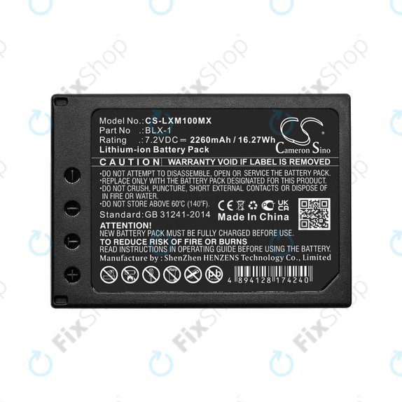 Battery for Olympus OM SYSTEM OM-1, OM-1 Mirrorless, 2260mAh, Li-Ion, 7.2V, BLX-1, HQ