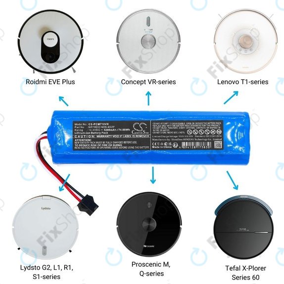 Xiaomi Roidmi EVE Plus, Viomi, Lydsto, Proscenic, Tefal - Battery NR18650 M26-4S2P, SUN-INTE-181, H18650CH-4S2P Li-Ion 14.4V 5200mAh HQ