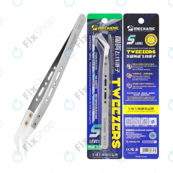 Precision Heat Resistant Ceramic Tweezer with Curved Tip, Mechanic SM-17