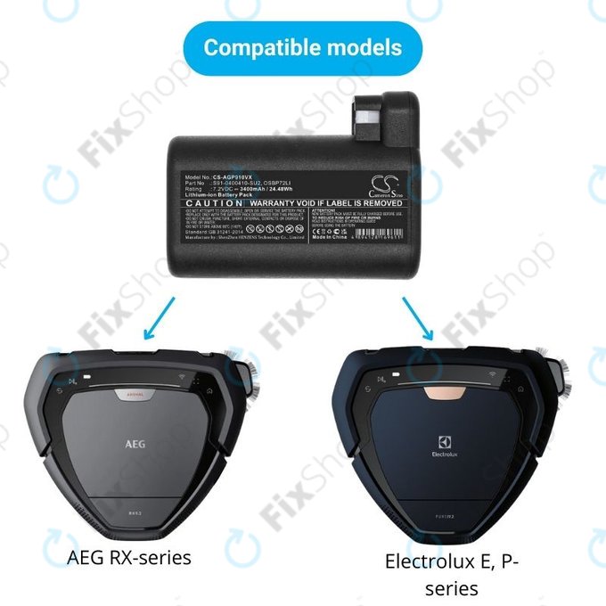 AEG RX-series, Electrolux E, P-series - Battery S91-0400410-SU2, OSBP72LI, OSBP72LI25 Li-Ion 7.2V 3400mAh HQ