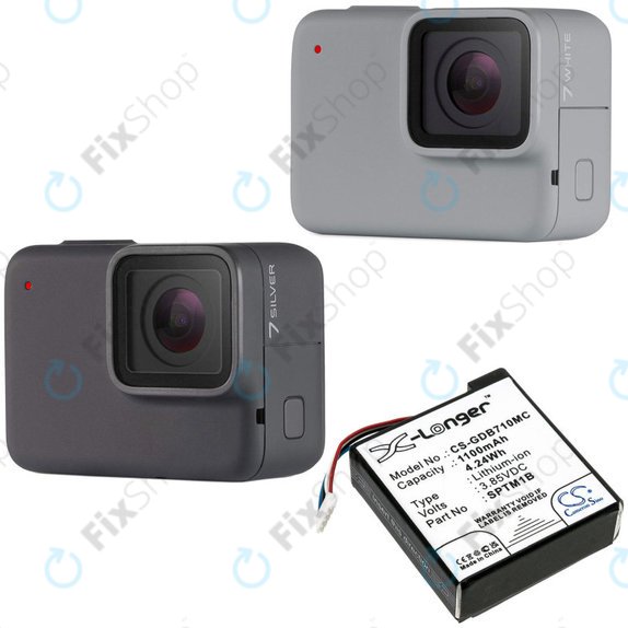 Battery for Gopro Hero 7 Silver, White, 1100mAh, Li-Ion, 3.85V, SPTM1B, HQ