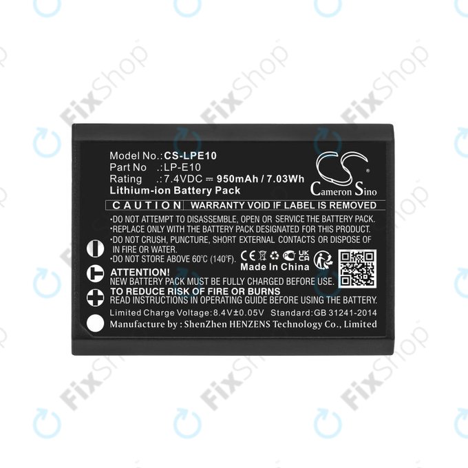 Battery for Canon EOS 1100D, EOS 1300D, 950mAh, Li-Ion, 7.4V, LP-E10, HQ