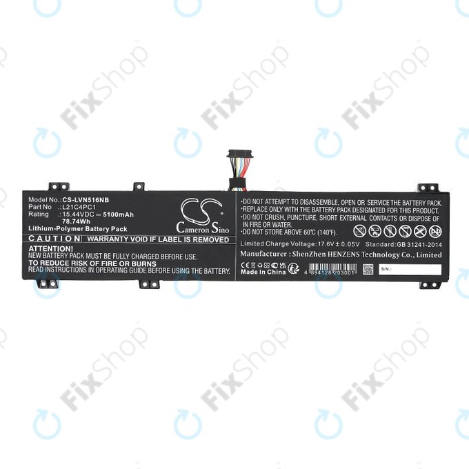 Battery for Lenovo Legion 5 15ARH7H, 82RD0002SB, 5100mAh, Li-Pol, 15.44V, L21C4PC1, HQ