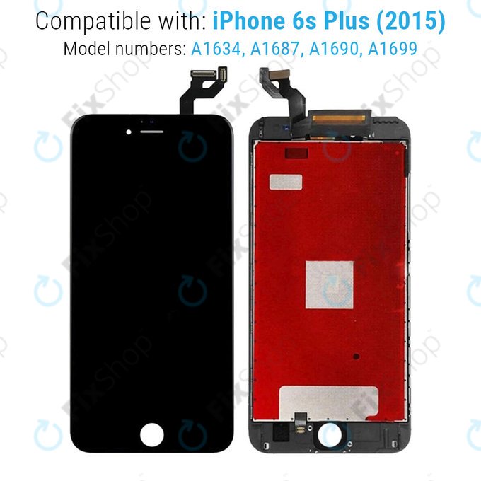 Display for iPhone 6S Plus, Black, Touch Screen with Frame