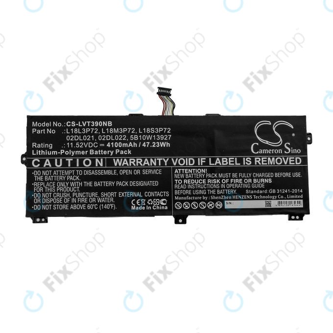 Battery for Lenovo ThinkPad X390, Yoga X390, 4100mAh, Li-Pol, 11.52V, 02DL021, HQ