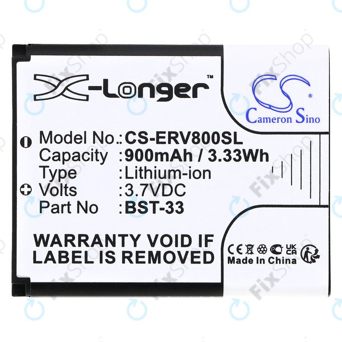 Battery for Sony Ericsson W595, K790i, K800i, W850i, W900i, W950i, 900mAh, Li-ion, 3.7V, BST-33, HQ