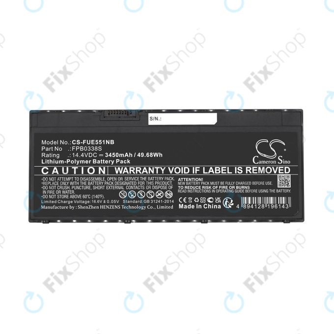 Battery for Fujitsu Lifebook E4411, E448, E458, 3450mAh, Li-Pol, 14.4V, FPB0338S, HQ