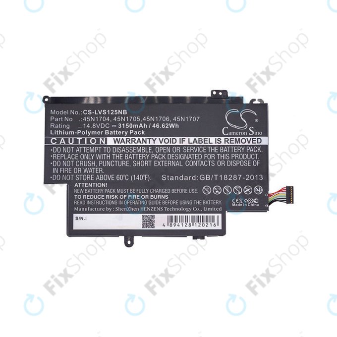 Battery for Lenovo ThinkPad Yoga 12, Yoga S1, 3150mAh, Li-Pol, 14.8V, 45N1704, HQ