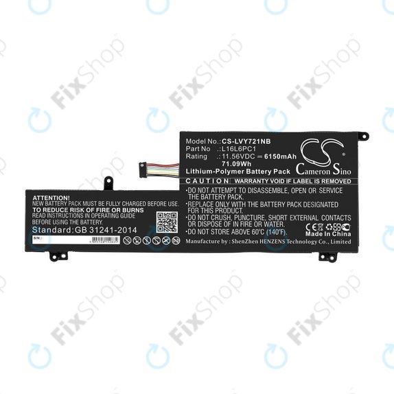 Battery for Lenovo Yoga 720-15, 6150mAh, Li-Pol, 11.56V, L16L6PC1, HQ
