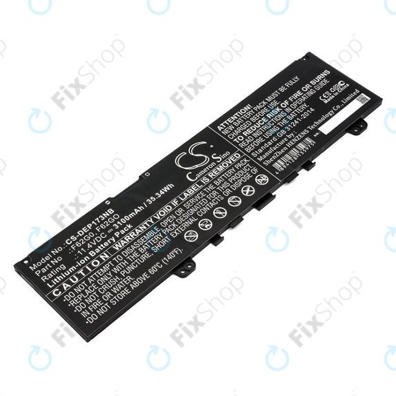 Battery for Dell Inspiron 13, 7373, Vostro 13, 3100mAh, Li-Ion, 11.4V, F62G0, HQ