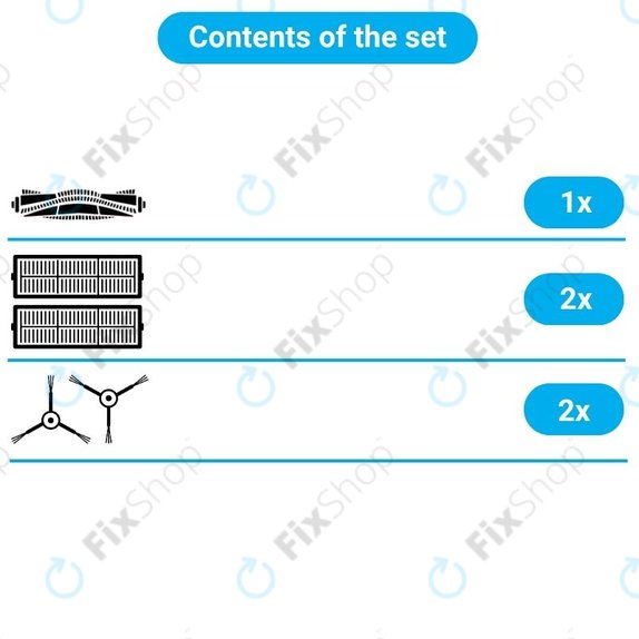 Replacement set for Xiaomi Mi Robot Vacuum Mop (Mijia 1C), 2 (Mijia 2C) 2 Pro+ (Mijia 1T) (1x Main brush, 2x Filter, 2x Side brush)