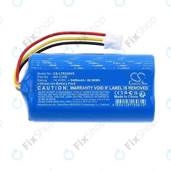 Battery for Blaupunkt BlueBot XSMART, 3400mAh, Li-Ion, 14.4V, BPK-VCBB1XB, Xboost, D071-INR-CH-4S1P, HQ