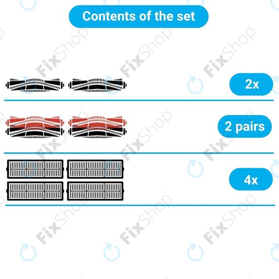Replacement set for Bissell Crosswave 17132, 2225N, 2582N, 3551N (2x rotating brush for carpets, 2 pairs of rotating brushes for various surfaces, 4x Filter)