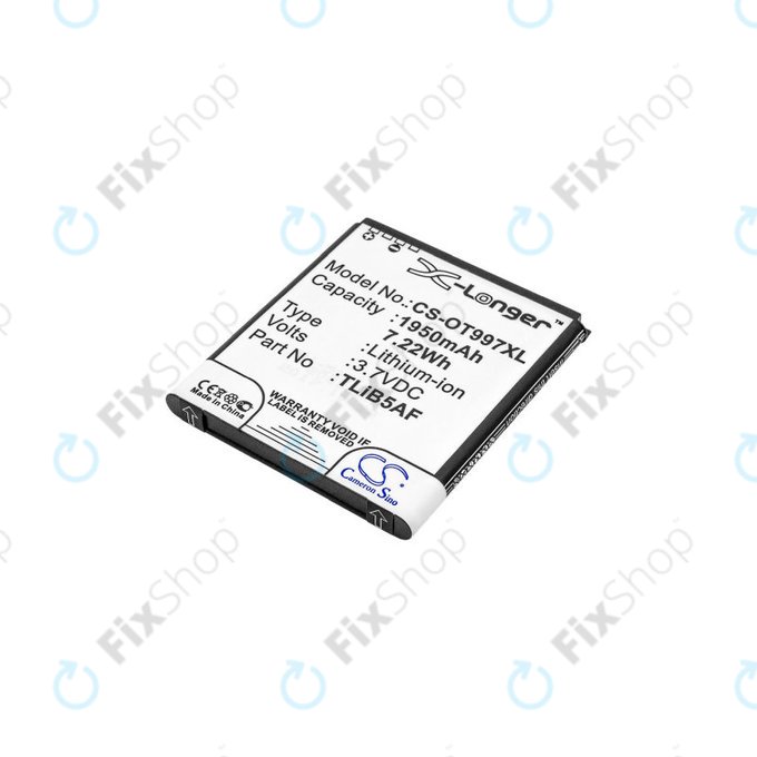 Battery for Alcatel One Touch 997, X Pop, TCL S710, S800, 1950mAh, Li-Ion, 3.7V, TLiB5AF, HQ