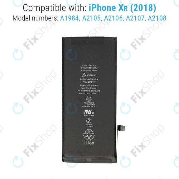 Battery for iPhone XR, 2942mAh, FixPremium