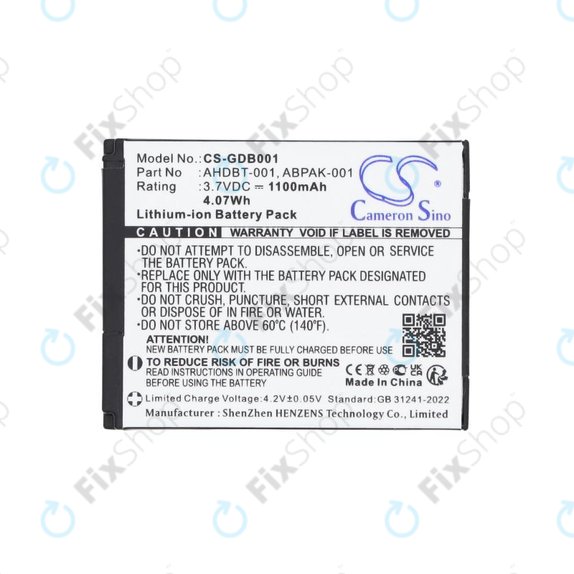Battery for GoPro HD Hero, Hero2, 1100mAh, Li-Ion, 3.7V, AHDBT-001, HQ