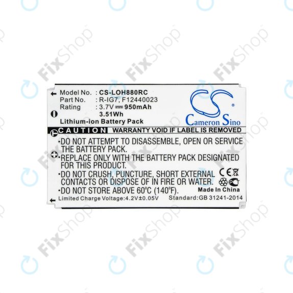 Battery for Logitech Harmony 720, 780, 880, 890, 900, 950mAh, Li-Ion, 3.7V, R-IG7, HQ