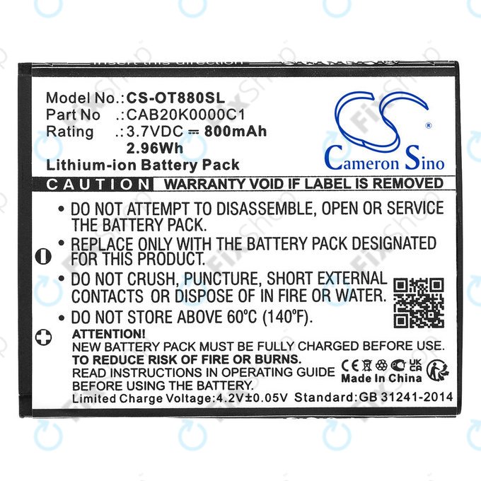 Battery for Alcatel Onetouch, 800mAh, Li-ion, 3.7V, BTR510AB, HQ