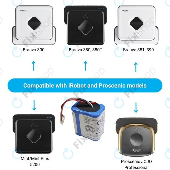 iRobot Braava 2000, 300, 380, 380T, 381, 390, Mint 5200, Mint Plus 5200, Proscenic JOJO Professional - Battery GPRHC202N026, 4409709, W206001001399 Ni-MH 7.2V 2500mAh
