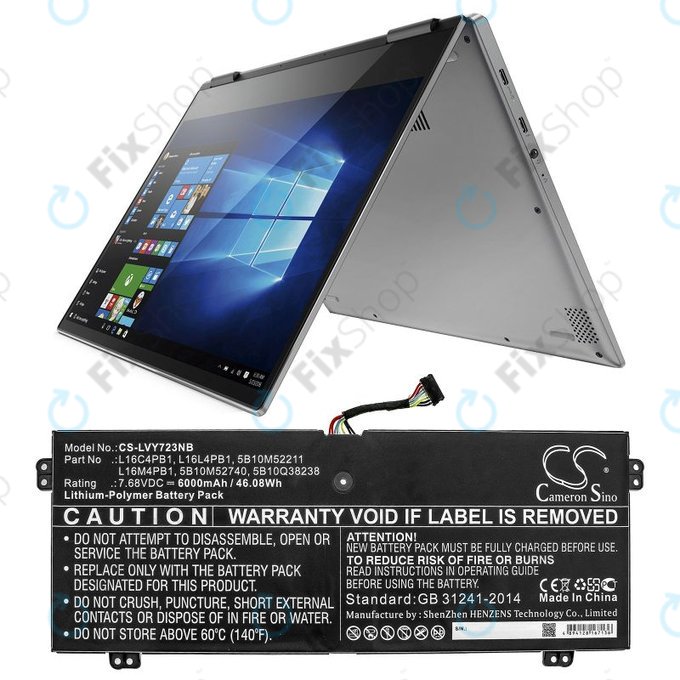 Charger for Lenovo Yoga 720-13, 730-13, 6000mAh, Li-Pol, 7.68V, L16L4PB1, HQ