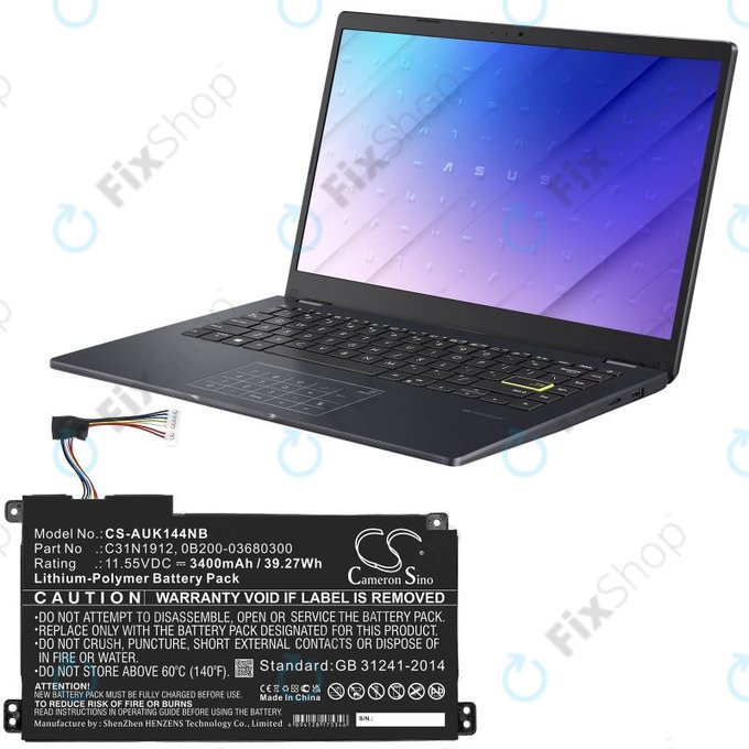 Battery for Asus Vivobook 14, E510, 3400mAh, Li-Pol, 11.55V, C31N1912, HQ