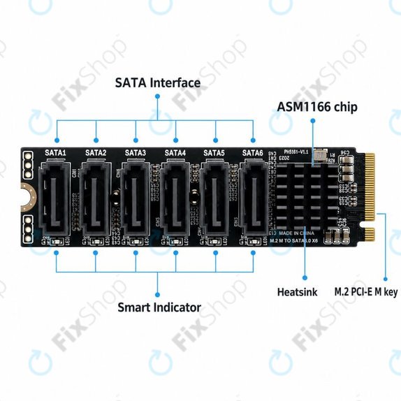 M.2 NVMe expansion card with 6 SATA III ports