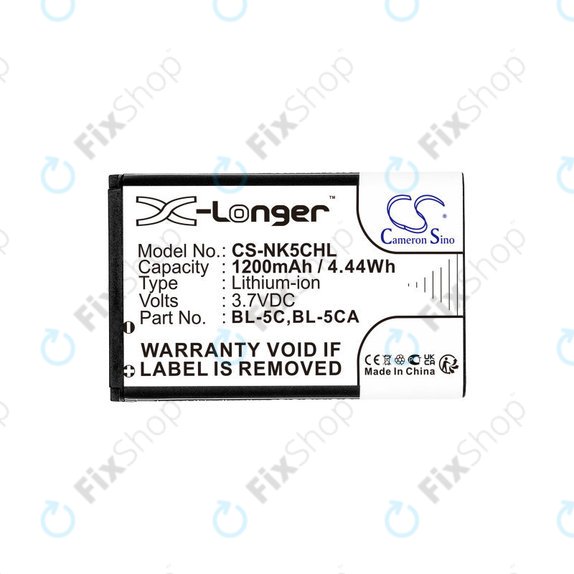 Battery for Nokia 1208, 1110, 2310, 1200mAh, Li-ion, 3.7V, BL-5C, HQ