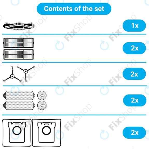 Replacement set for Dreame Mova Z50 Ultra, Z5, Z5 Pro (1x Main brush, 2x Filter, 2x Side brush, 2x Mop cloth, 2x Side mop cloth, 2x Dust bag)