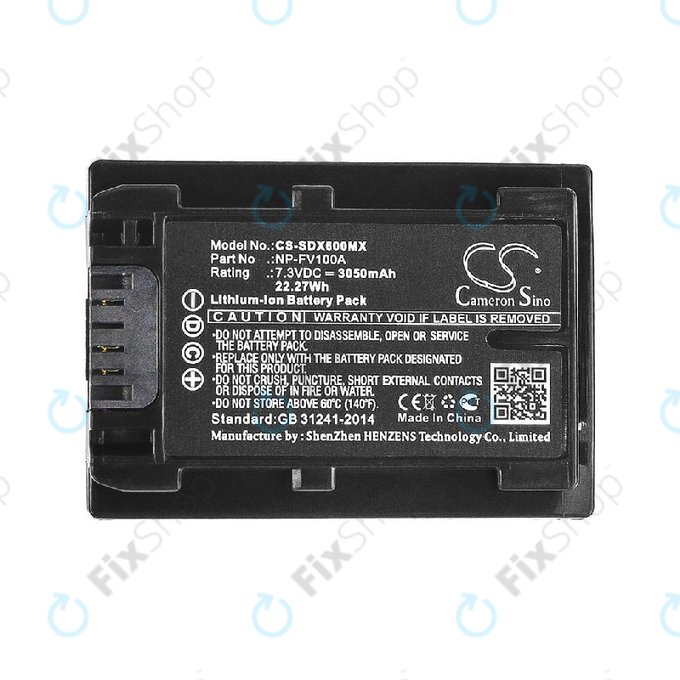 Battery for Sony Fdr-Ax33, Sony Fdr-Ax40, 3050mAh, Li-Ion, 7.3V, NP-FV100A, HQ